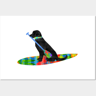 Colorful Stand Up Paddle Board Preppy Black Lab Posters and Art